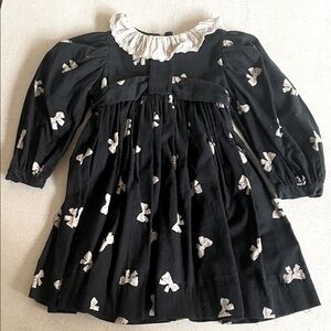 Black Flamnel Dress with  cream Bow Pattern